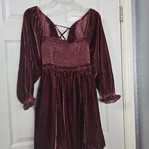 Free People Burgundy Velvet Dress